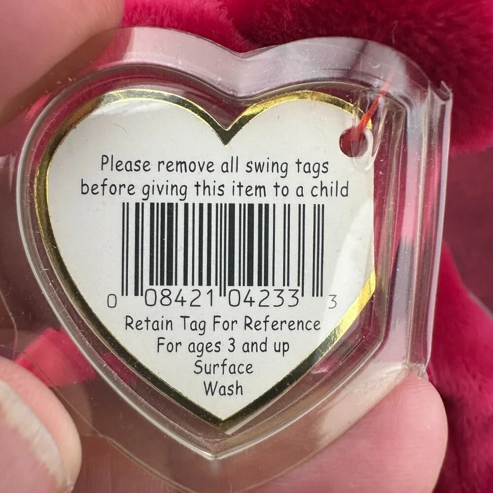 TY VALENTINA RED BEAR BEANIE BABY WITH TAG ERRORS 1998/1999 HOLOGRAM 8,5in